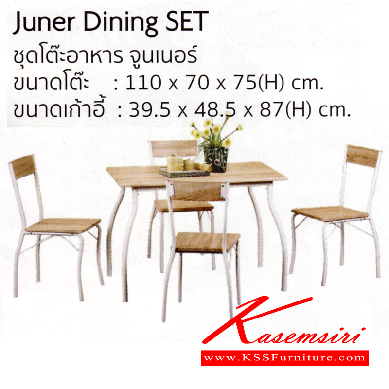 จำหน่ายเฟอร์นิเจอร์|อิมเมจ|IMAGE|ชุดโต๊ะอาหาร|JunerDining|ชุดโต๊ะอาหาร 4 ที่นั่ง รุ่น จูนเนอร์ สีลายไม้/ขาว
โต๊ะ ขนาด ก1100xล700xส750มม.
เก้าอี้ ขนาด ก395xล485xส870มม. ชุดโต๊ะอาหาร อิมเมจ