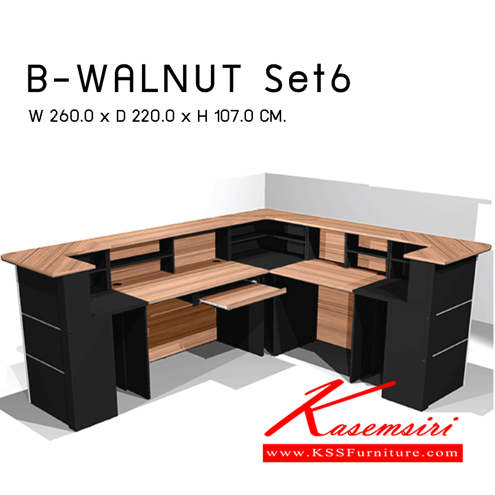 41034::COUNTER-SET6::A Prelude melamine office table set, including 1 BCT-P120, 3 BCC-P70, 1 SKT-P601 and 1 BCT-P80. Dimension (WxDxH) cm : 260x220x107