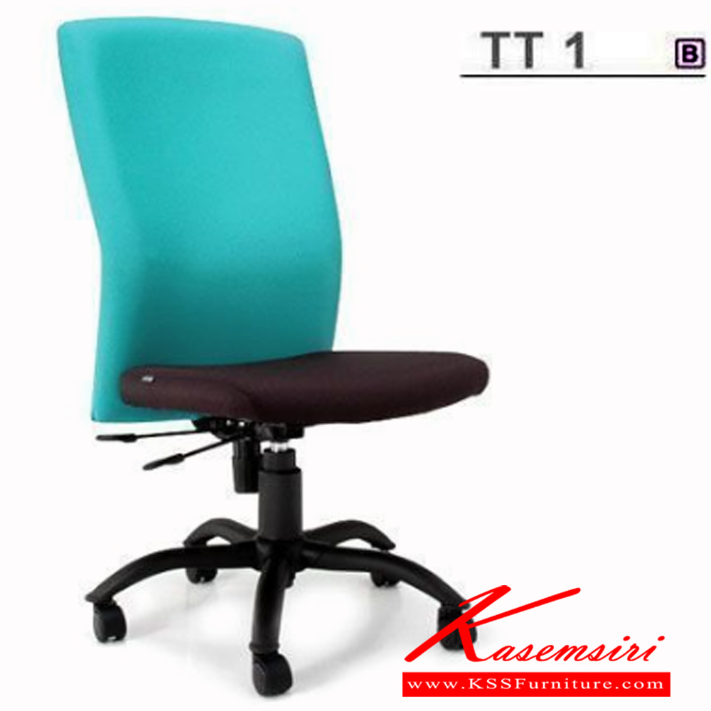 20087::TT-1::An Asahi TT-1 series office chair with backrest tilting mechanism and black metal base. 3-year warranty for the frame of a chair under normal application and 1-year warranty for the plastic base and accessories. Dimension (WxDxH) cm : 46x63x101. Available in 3 seat styles: PVC leather, PU leather and Cotton.