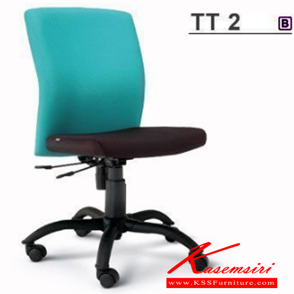 94035::TT-2::An Asahi TT-2 series office chair with backrest tilting mechanism and black metal base. 3-year warranty for the frame of a chair under normal application and 1-year warranty for the plastic base and accessories. Dimension (WxDxH) cm : 46x62x91. Available in 3 seat styles: PVC leather, PU leather and Cotton.