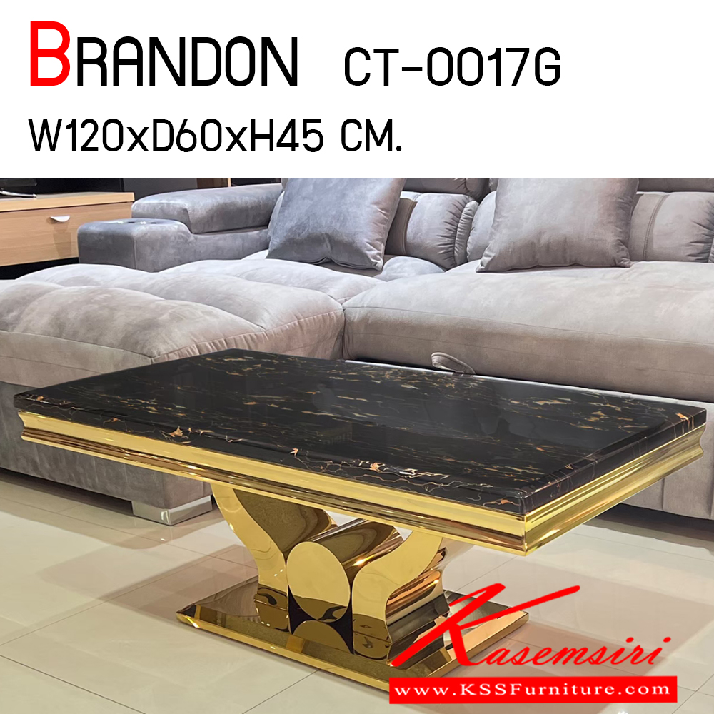 851110000::BRANDON (CT-0017G)::โต๊ะกลางหน้าหิน รุ่น BRANDON (CT-0017G) แบรนดอน (ซีที-0017จี) ขนาด ก1200xล600xส450 มม. หน้าท็อปเป็นหินสังเคราะห์ปิดผิว โครงสแตนเลส สีทอง เบสช้อยส์ โต๊ะกลางโซฟา