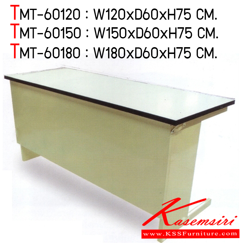 86059::TMT-120-150-180::A Tokai folding conference table with melamine laminated sheet on surface. Available in 3 sizes.