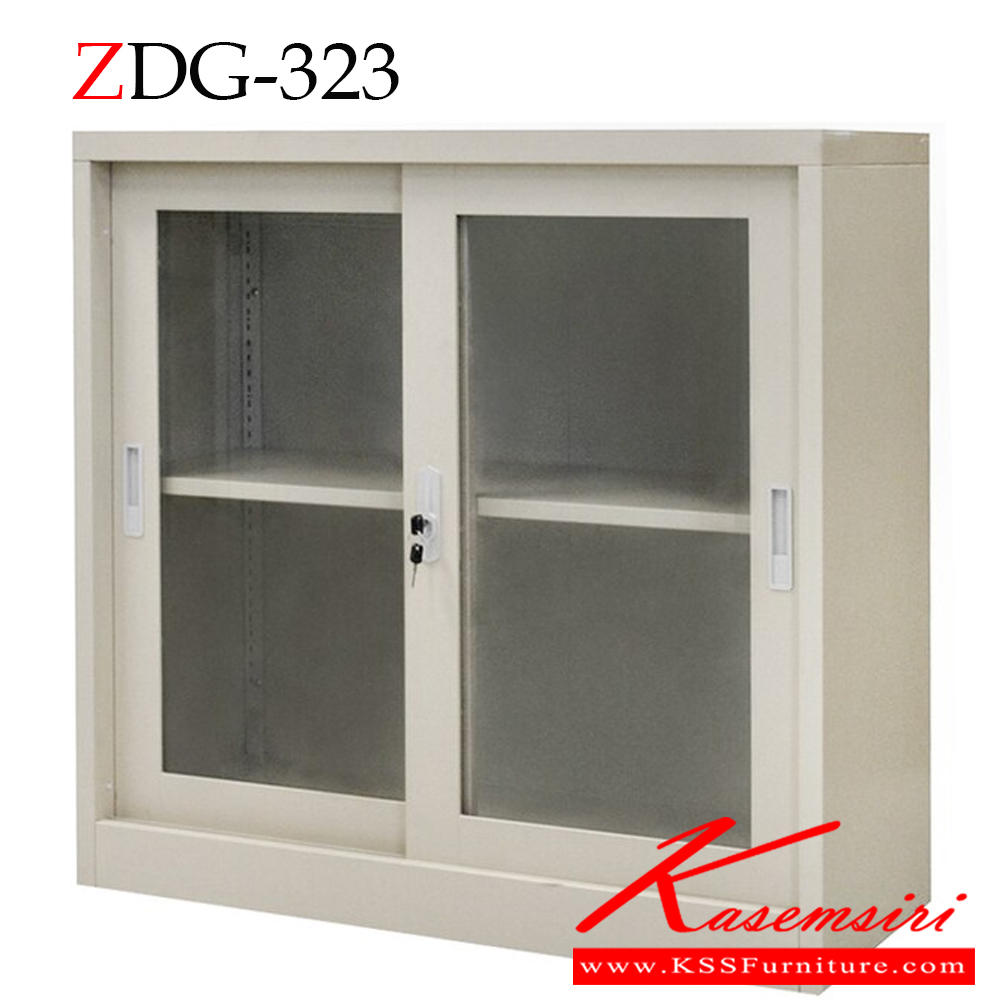 65042::ZDG-323::ตู้บานเลื่อนกระจก 3 ฟุต ขนาด ก917xล457xส900 มม. สีครีม ตู้เอกสารเหล็ก zingular