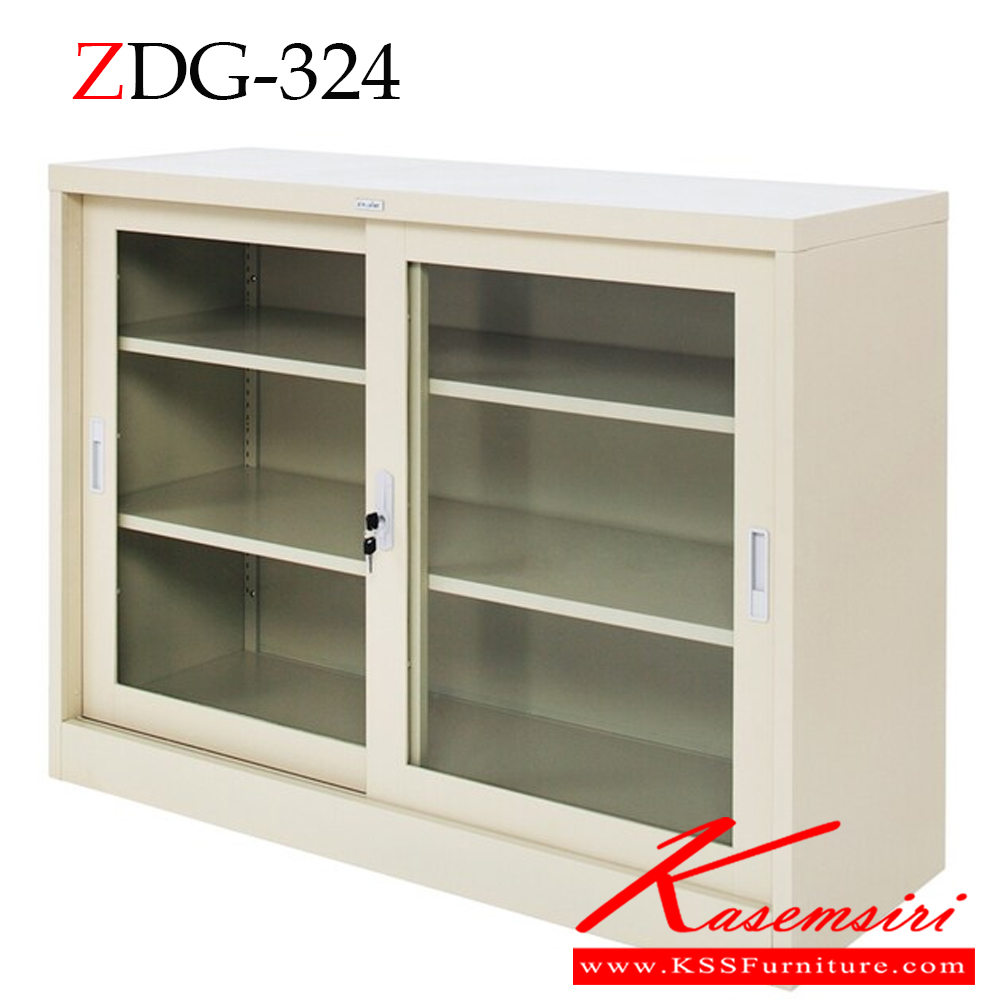 55034::ZDG-324::ตู้บานเลื่อนกระจก 4 ฟุต ขนาด ก1200xล457xส900 มม. เหล็กหนา 0.6 มม. สีครีม ตู้เอกสารเหล็ก zingular
