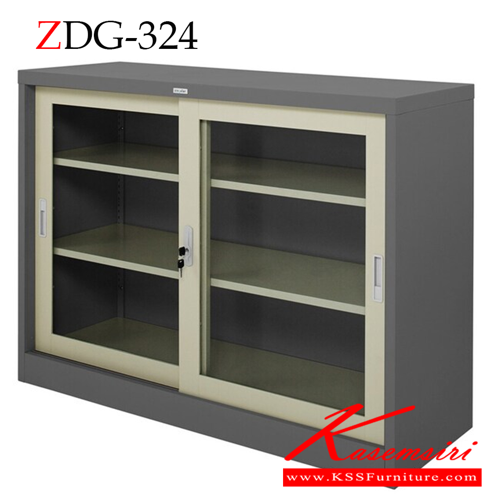 44096::ZDG-324::ตู้บานเลื่อนกระจก 4 ฟุต ขนาด ก1200xล457xส900 มม. เหล็กหนา 0.6 มม. สีเทาสลับ ตู้เอกสารเหล็ก zingular