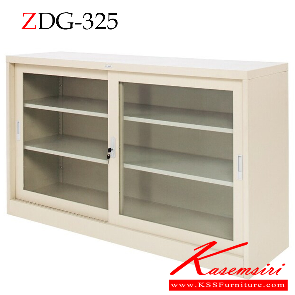 98067::ZDG-325::ตู้เอกสารเตี้ยบานเลื่อนกระจก 5 ฟุต ขนาด 1500x457x900 มม. เหล็กหนา 0.6 มม. สีครีม ตู้เอกสารเหล็ก zingular