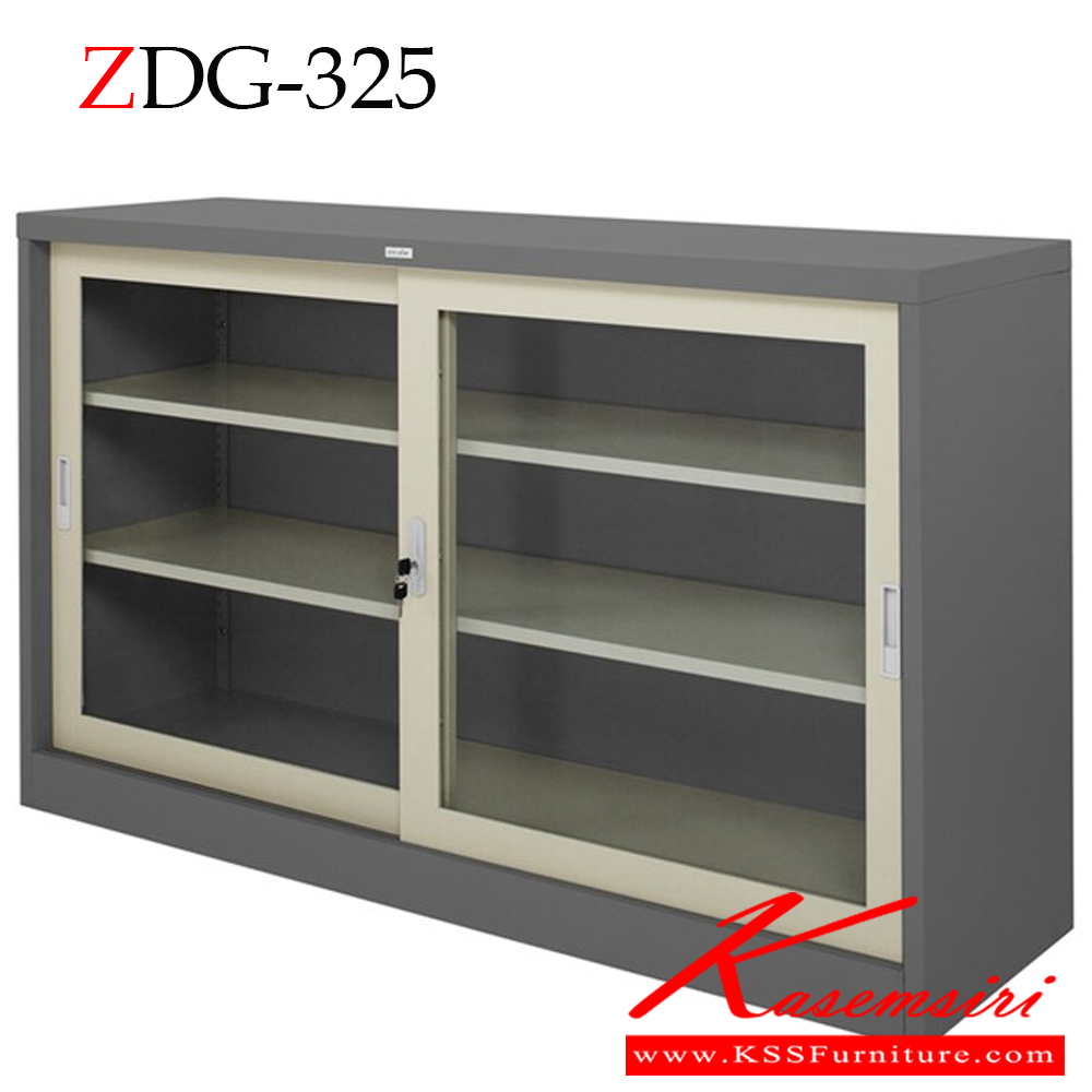 76022::ZDG-325::ตู้เอกสารเตี้ยบานเลื่อนกระจก 5 ฟุต ขนาด 1500x457x900 มม. เหล็กหนา 0.6 มม. สีเทาสลับ ตู้เอกสารเหล็ก zingular