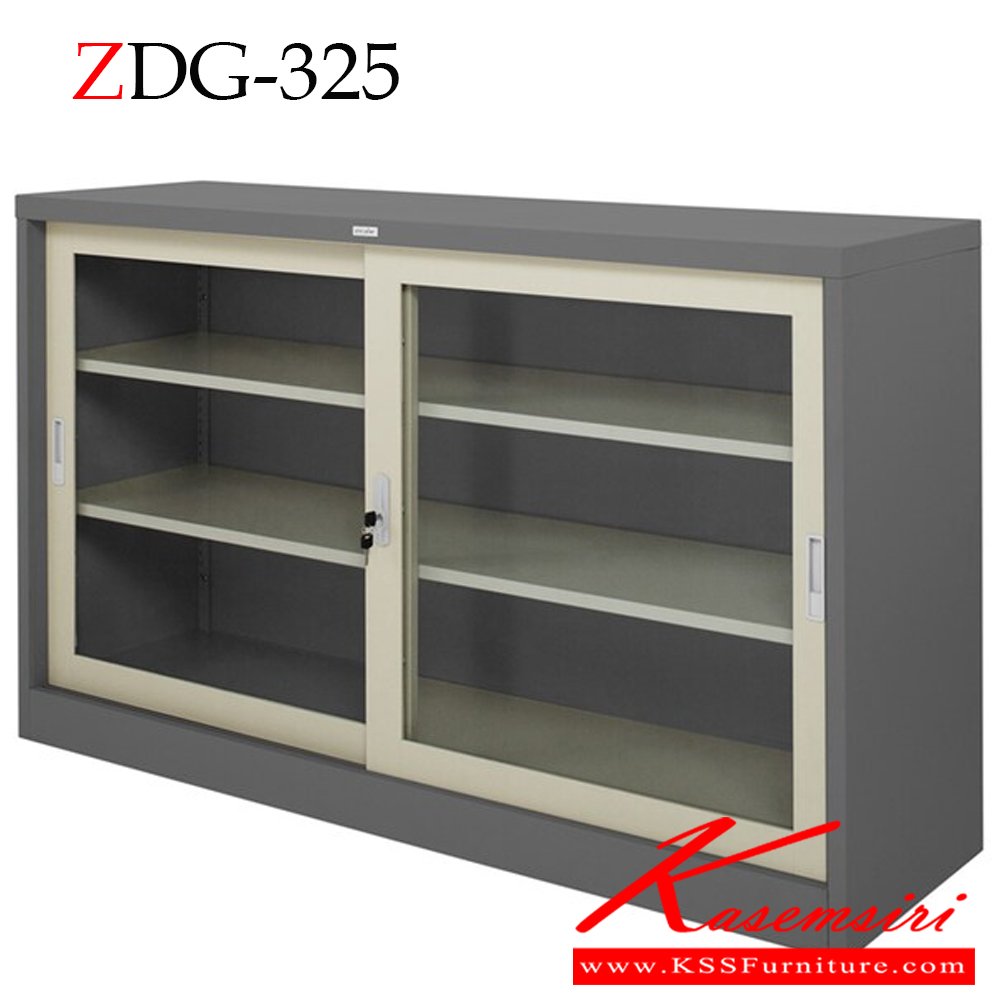 19080::ZDG-325::A Zingular metal cabinet with 5-feet sliding glass doors. Dimension (WxDxH) cm : 150x45x90. Available in Cream and Grey zingular Steel Cabinets