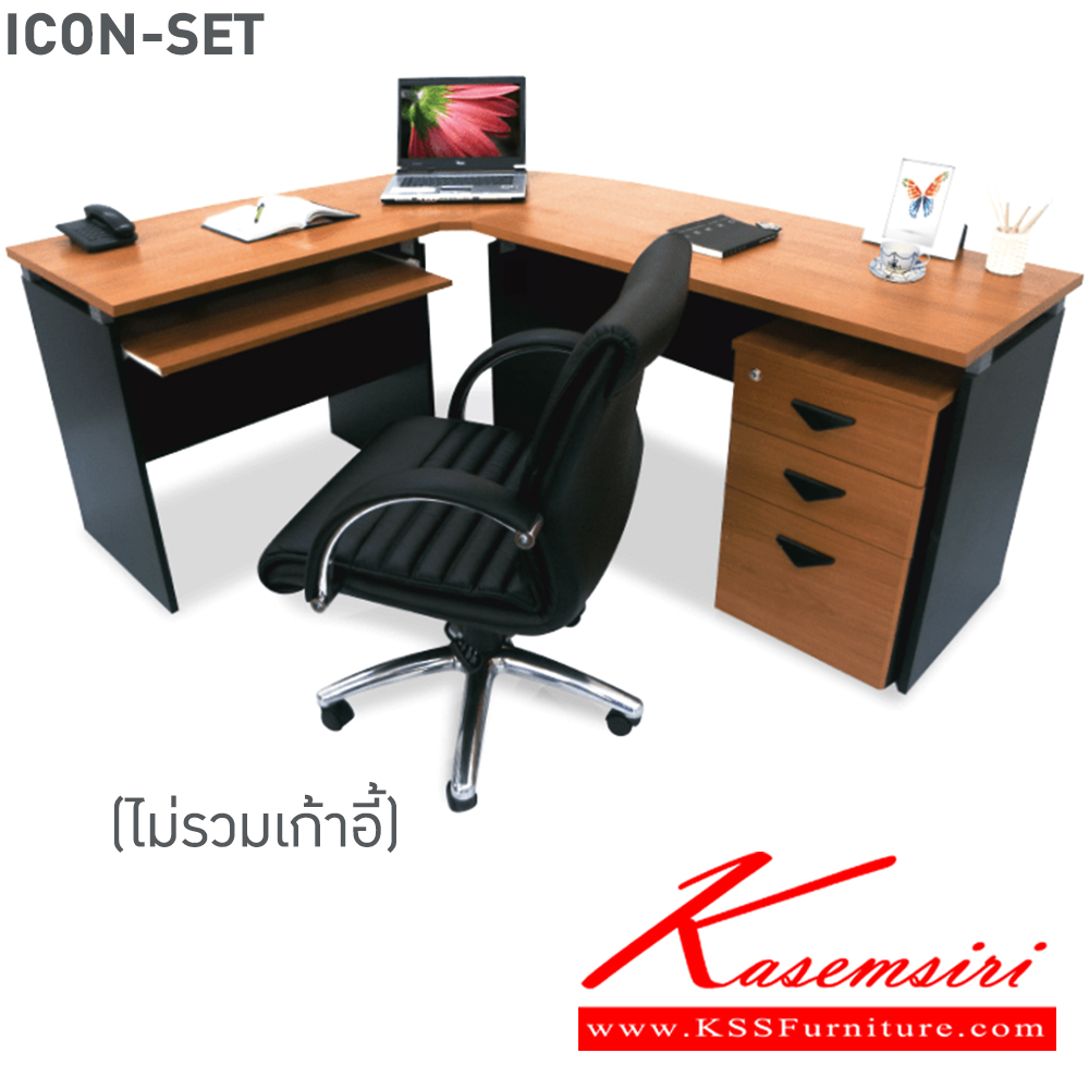 17086::ICON-SET-B::An Itoki office set, including an Icon-120 office table. Dimension (WxDxH) cm : 120x60x75. An Icon-80 computer table. Dimension (WxDxH) cm: 80x60x75. An Icon-653 pedestal. Dimension (WxDxH) cm: 42x60x65. Available in Cherry-Black