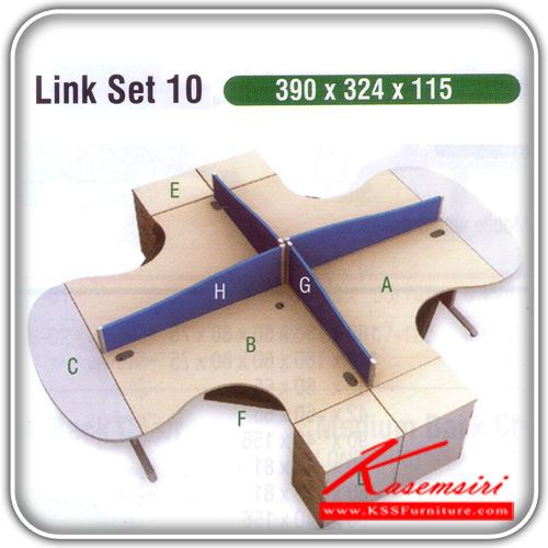 1410548624::LINK-SET-10::An Itoki office set, including 2 LK-5268L steel tables, 2 LK-5268R steel tables, 2 LKS-164 connectors, 2 763-LK-L 3-drawer cabinets, 2 763-LK-R 3-drawer pedestals, 4 KB-02 keyboard drawers and 2 MSR-120 miniscreens. Dimension (WxDxH) cm : 390x324x115