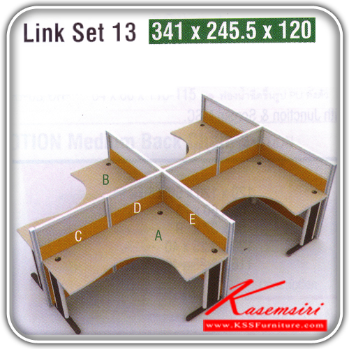 129269451::LINK-SET-13::An Itoki office set, including 2 LK-6266-R steel tables, 2 LK-6266-L steel tables, 2 PLF-1290 partitions and 2 PLF-1275 partitions, 4 PLF-1212 partitions. Dimension (WxDxH) cm : 341x245.5x120