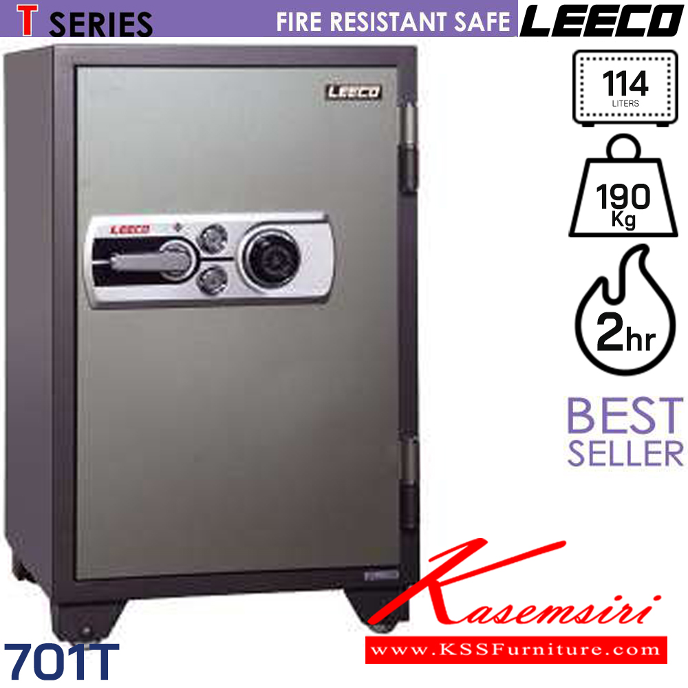 83040::701T::ตู้นิรภัยขนาดใหญ่ น้ำหนัก 190 kg รุ่น 2กุญแจ1รหัส ภายในมี1ลิ้นชักพร้อมกุญแจล็อค มี1ชั้นวางของปรับได้ ขนาดภายนอก 590x600x936H มม. ขนาดภายใน 450x355x720  มม. ความจุ 114 ลิตร กันไฟ 2 ชั่วโมง ลีโก้ ตู้เซฟ