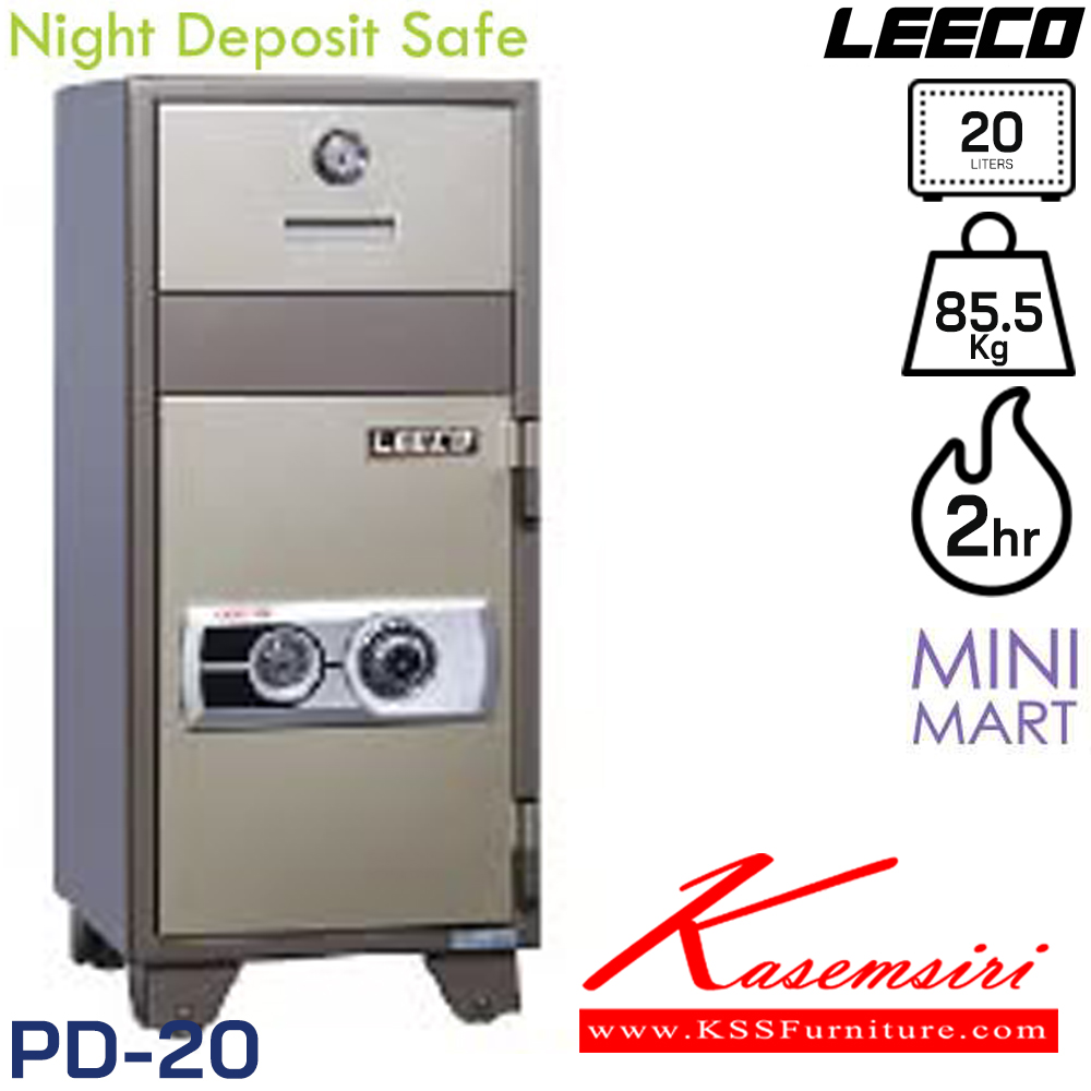 65063::PD-20::ตู้นิรภัยสำหรับมินิมาร์ท และ ปั้มน้ำมัน แบบ 1กุญแจ(ลิ้นชัก) 2กุญแจ(ประตู)พร้อมรหัสหมุน น้ำหนัก 85.5 กิโล ขนาดภายนอก 344x433x785 มม.ความขุ 20 LITERS ทนไฟได้ 2 hrs. ตู้เซฟ Leeco ลีโก้ ตู้เซฟ