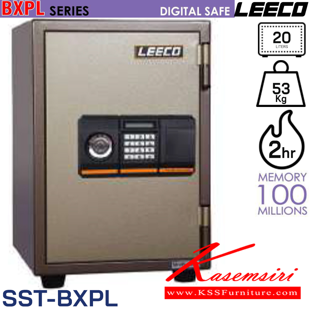 97080::SST-BXPL::ตู้นิรภัยดิจิตอล น้ำหนัก 53 kg มี1แผ่นชั้น ขนาดภายนอก 344x429x512 มม. ขนาดภายใน 214x267x354  มม. ความจุ 20 ลิตร กันไฟ 2 ชั่วโมง กุญแจชนิดพิเศษแบบฝังลูกปืน ลีโก้ ตู้เซฟ