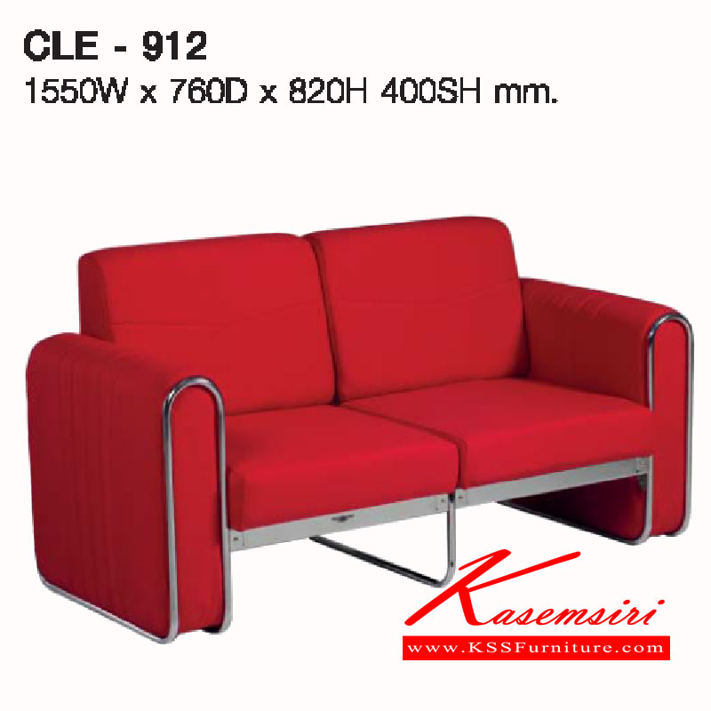 02022::CLE-912::A Lucky small sofa for 2 persons with chrome plated frame and PVC leather/wool fabric seat. Dimension (WxDxH) cm : 155x76x82(40)