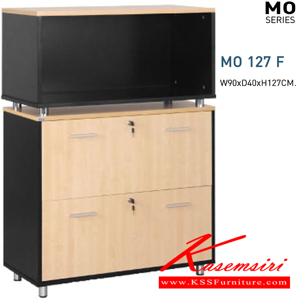 64048::MO127F::A Mono cabinet with 2 drawers and steel adjustable base. Dimension (WxDxH) cm : 90x40x127. Available in Cherry-Black, Maple-Black, Maple-Grey and White