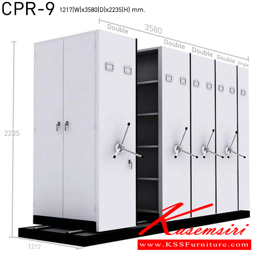 27080::CPR-9(3580)::ตู้เก็บเอกสารรางเลื่อนระบบพวงมาลัย มีสีเทาควัน/เทาราชการ/ครีม ใช้พื้นที่ 3580 ตู้รางเลื่อน ตู้เอกสารรางเลื่อน NAT แน็ท ตู้รางเลื่อน ตู้เอกสารรางเลื่อน