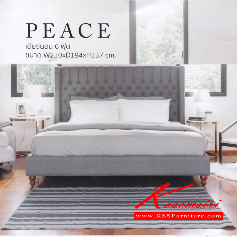 79002::PEACE::เตียงนอน 6 ฟุต รุ่น PEACE บุผ้า PTAB-1 พร้อมที่นอนบอนแนล คอยล์สปริง หนา 6 นิ้ว แมส เตียงราคาพิเศษ