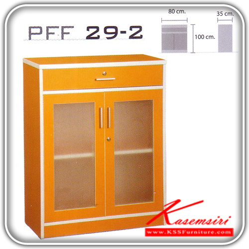 10904037::PFF-29-2::A VC cabinet with melamine laminated sheet on top surface and double swing glass doors. Dimension (WxDxH) cm : 80x35x100