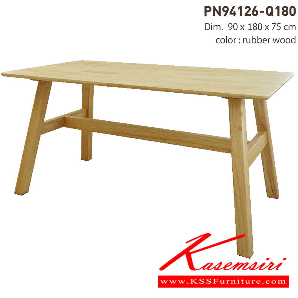 43077::PN94126-Q180::โต๊ะกินข้าว หน้าโต๊ะเป็นไม้ยางพารา หน้าโต๊ะทรงเหลี่ยมผืนผ้าลบมุมขนาด 80x150 ซม. และขนาด 90x180 ซม. เคลื่อนย้ายง่าย ทนทาน น้ำหนักเบา เหมาะกับใช้งานภายใน ดีไซน์สวย สไตล์มินิมอล ไพรโอเนีย โต๊ะอาหารไม้