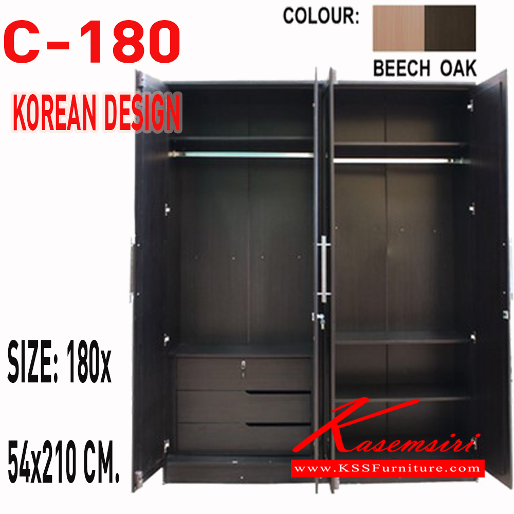 71030::C-180::ตฝุ้เสื้อผ้า 180 ซม. (เกาหลี) 4 ประตู บานซี่ 2 บาน บานกระจกเต็ม 2 บาน ขนาด 1800x540x2100มม. ดีดี ตู้เสื้อผ้า-บานเปิด