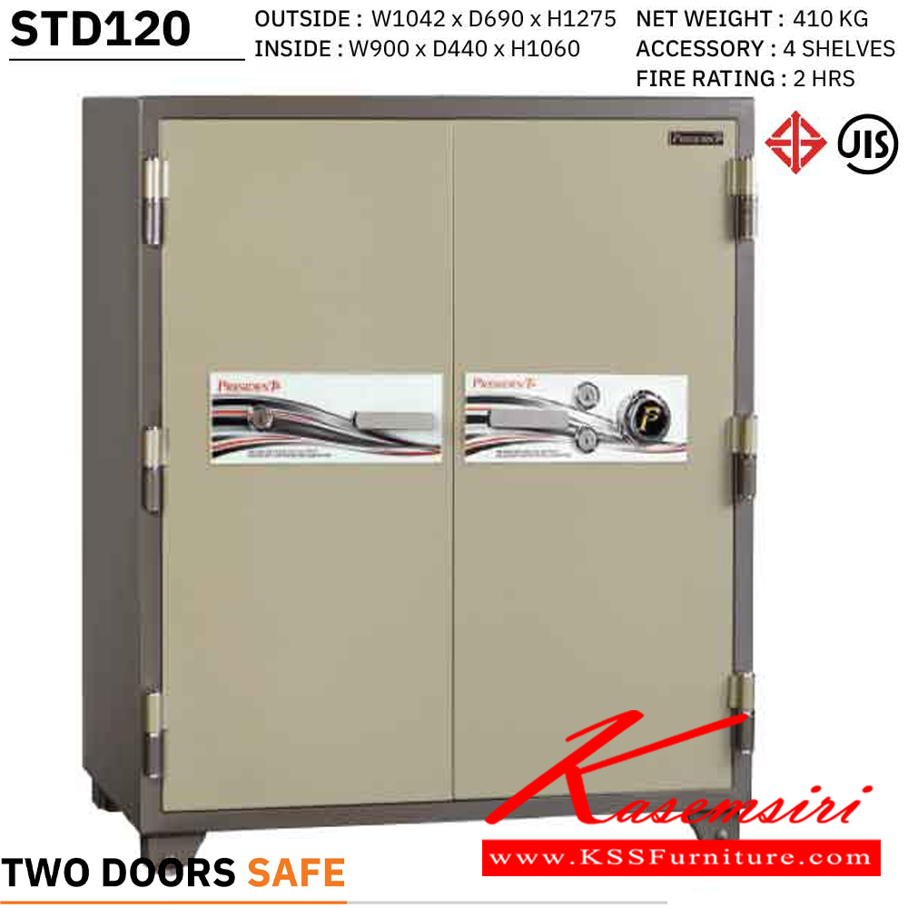 11059::STD120::ตู้นิรภัย ตู้เซฟ รุ่น STD120 น้ำหนัก 410 กิโลกรัม ขนาดภายนอก 1042x690x1275 มม. ขนาดภายใน 900x440x1068 มม.เลือกได้6สี(MG1,MG Two Tones,BK,DI,GT5,GO) เพรสซิเด้นท์ ตู้เซฟ