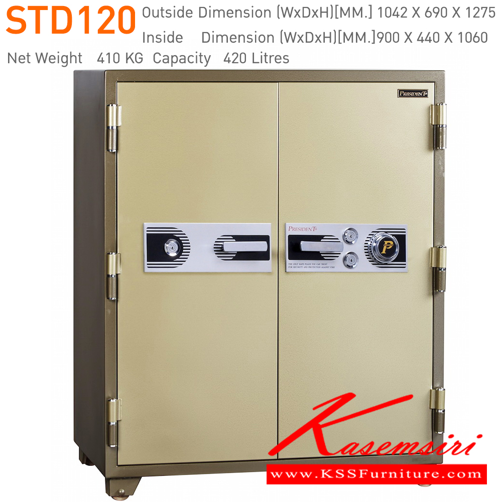 97040::STD120::ตู้นิรภัยรหัสหมุน รุ่น STD120 น้ำหนัก 410 กิโลกรัม ขนาดภายนอก 1042x690x1275 มม. ขนาดภายใน 900x440x1068 มม. เพรสซิเด้นท์ ตู้เซฟ