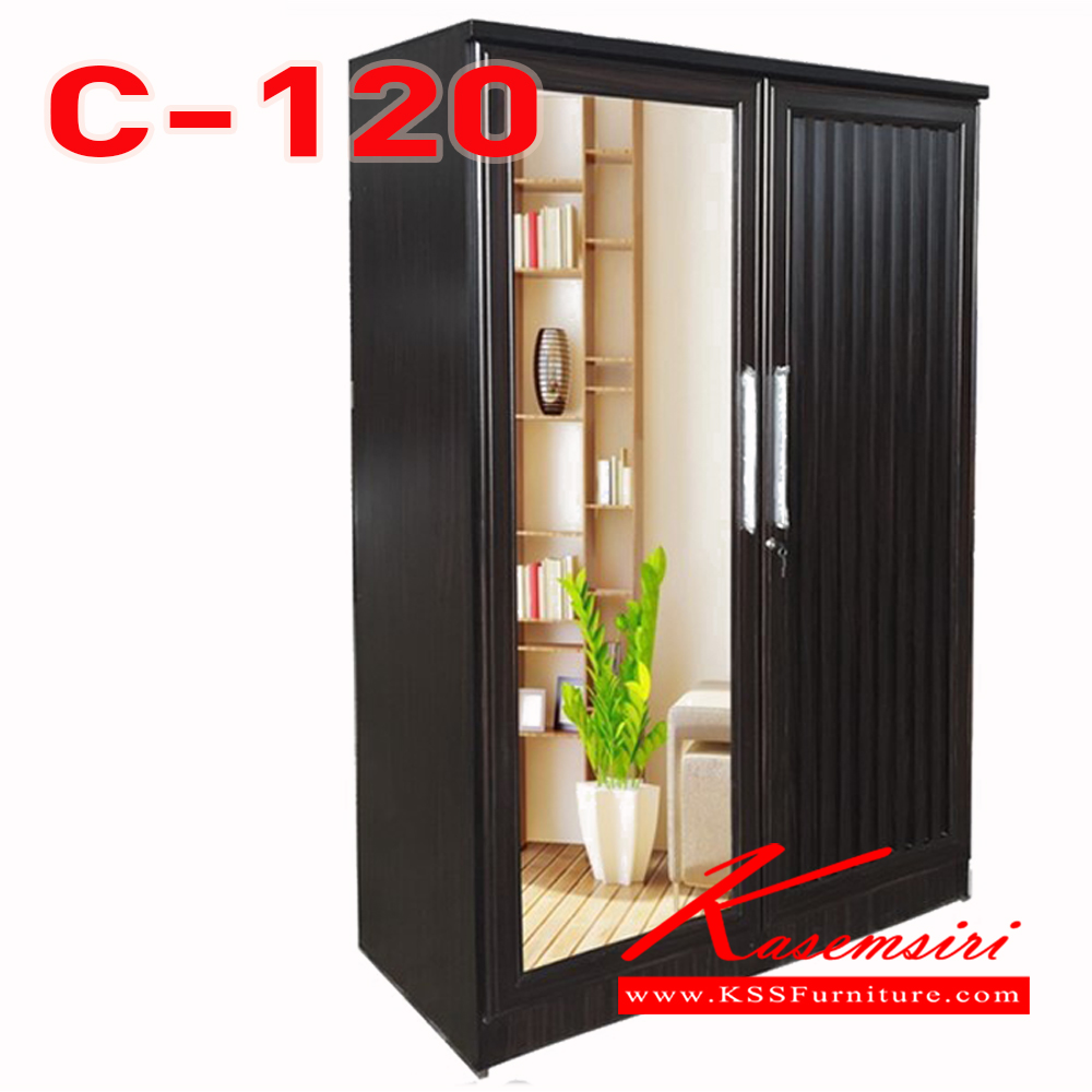 53570050::C-120::ตู้เสื้อผ้า 120 ซม. บานกระจกซ้าย บานเกาหลีขวา ขนาด 1200x500x1900มม.  ดีดี ตู้เสื้อผ้า-บานเปิด