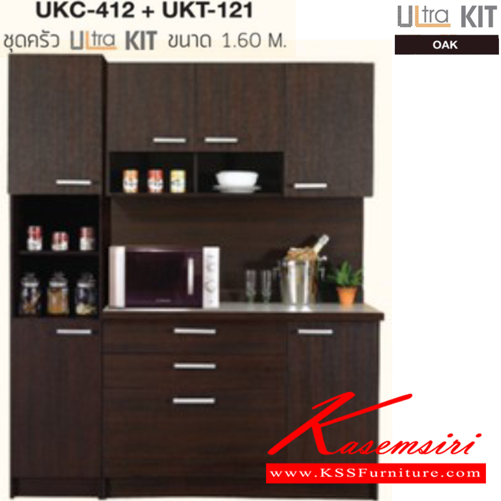 88084::UKC-412-UKT-121::ชุดครัวสำเร็จรูป 1.6 ม รุ่น UKC-412+ UKT-121 ก1600xล660xส1932 มม. สีโอ๊ค ชุดห้องครัว SURE ชุดห้องครัว SURE