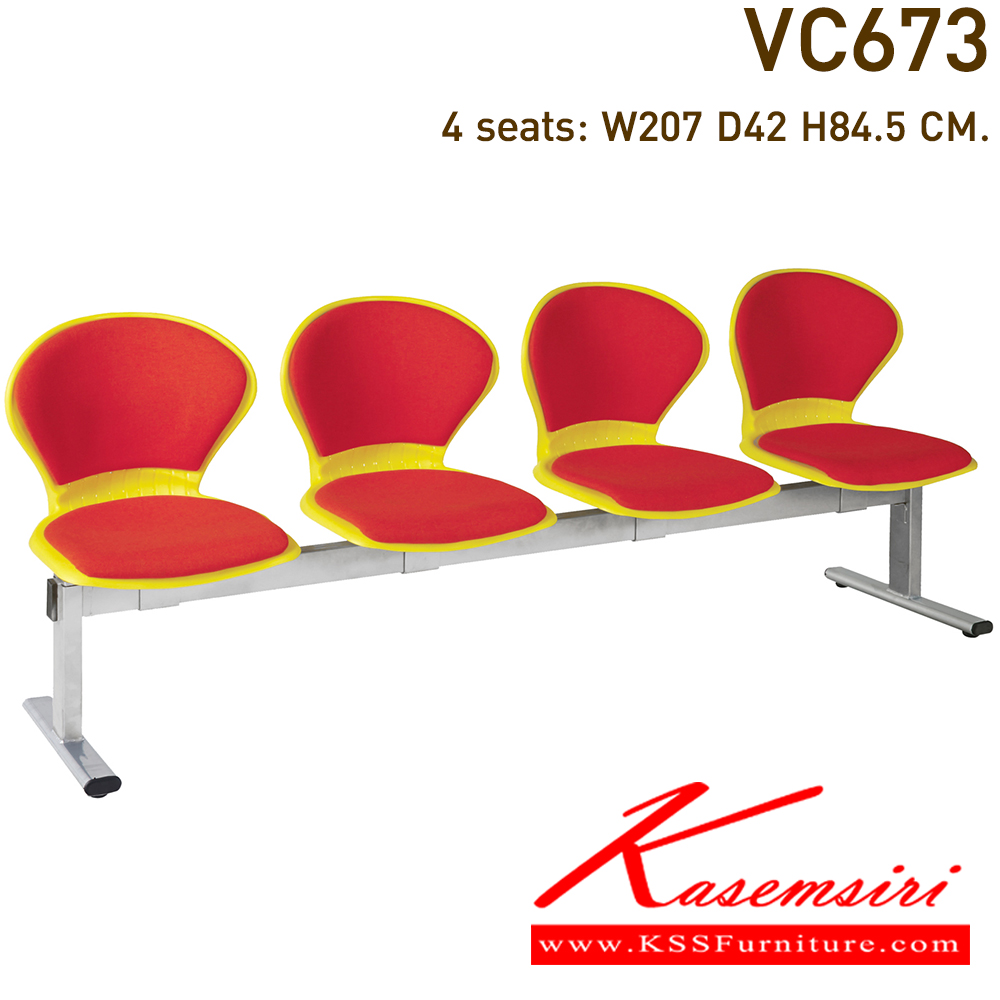 84001::VC-673::A VC row chair for 2/3/4 persons with PVC leather/mesh fabric seat.