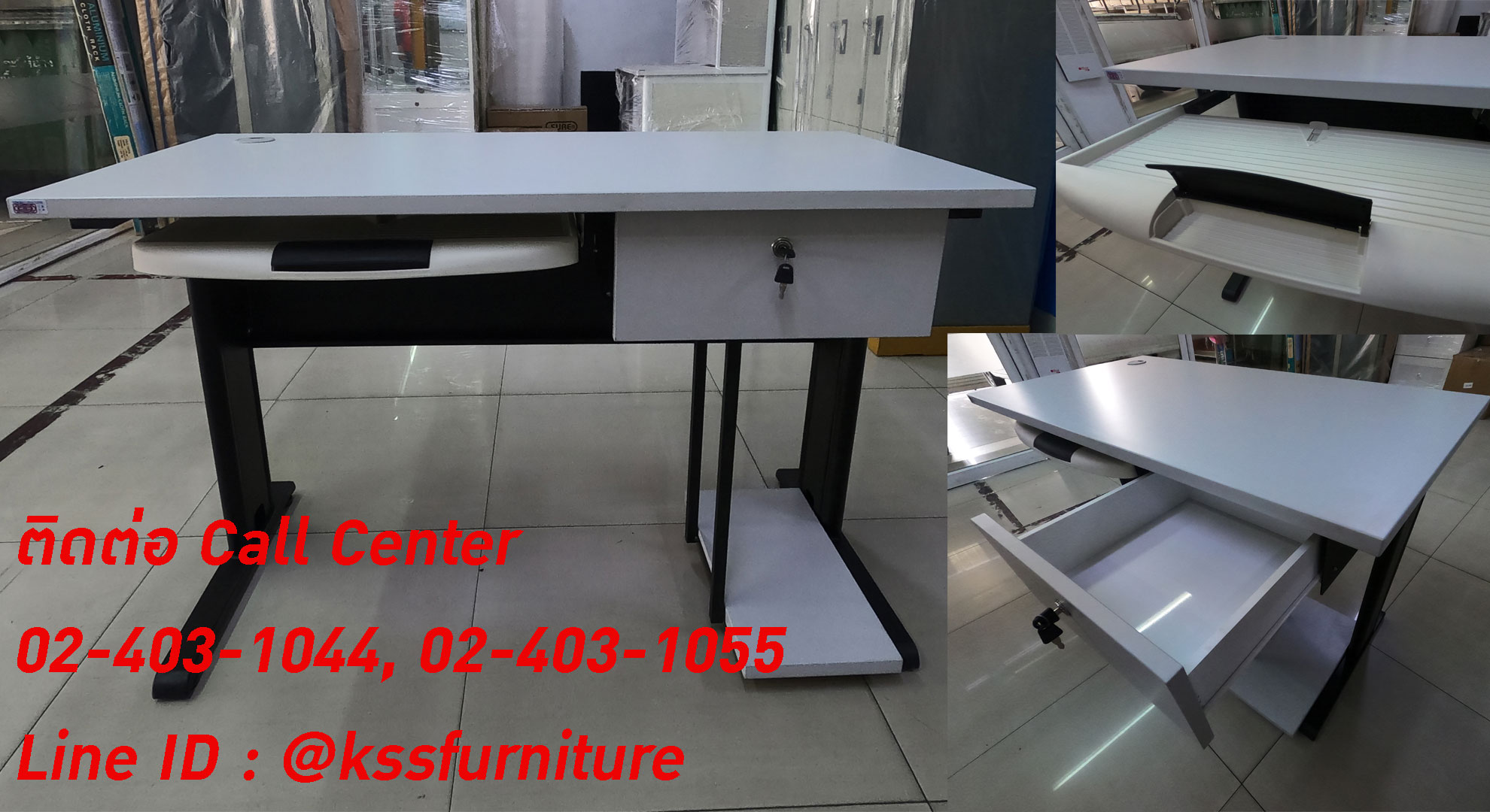 52046::TC-94::A Tokai metal computer table with keyboard drawer, computer stand and a drawer. Dimension (WxDxH) cm : 120x60x75 Metal Tables