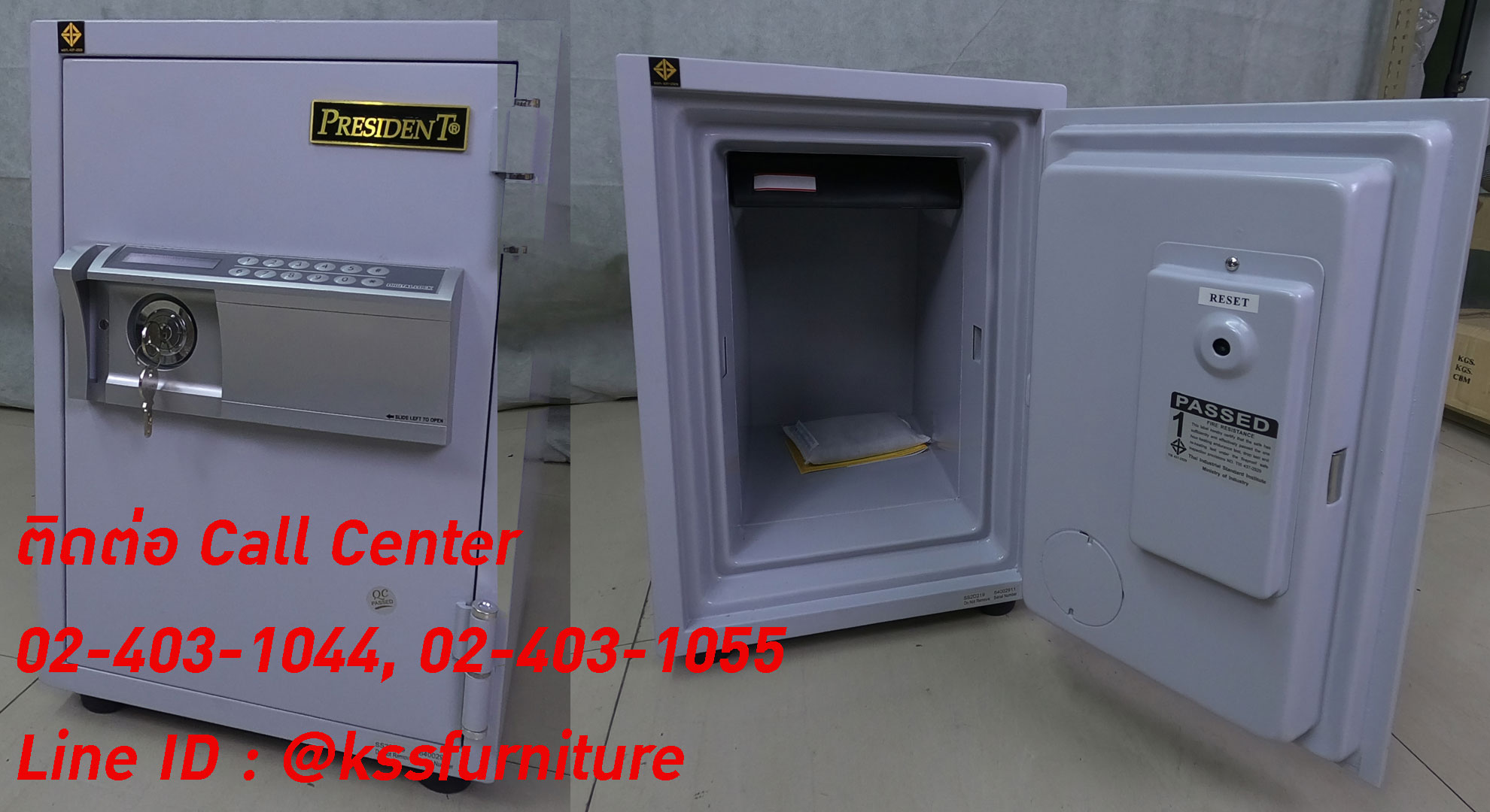 34012::SS2D,SS2DOV::ตู้นิรภัยดิจิตอลจอ รุ่น SS2D,SS2DOV(มีกุญแจมาสเตอร์)
น้ำหนัก 50 กิโลกรัม
ขนาดภายนอก 344x440x512 มม.
ขนาดภายใน 217x264x357 มม. ตู้เซฟ เพรสซิเด้นท์