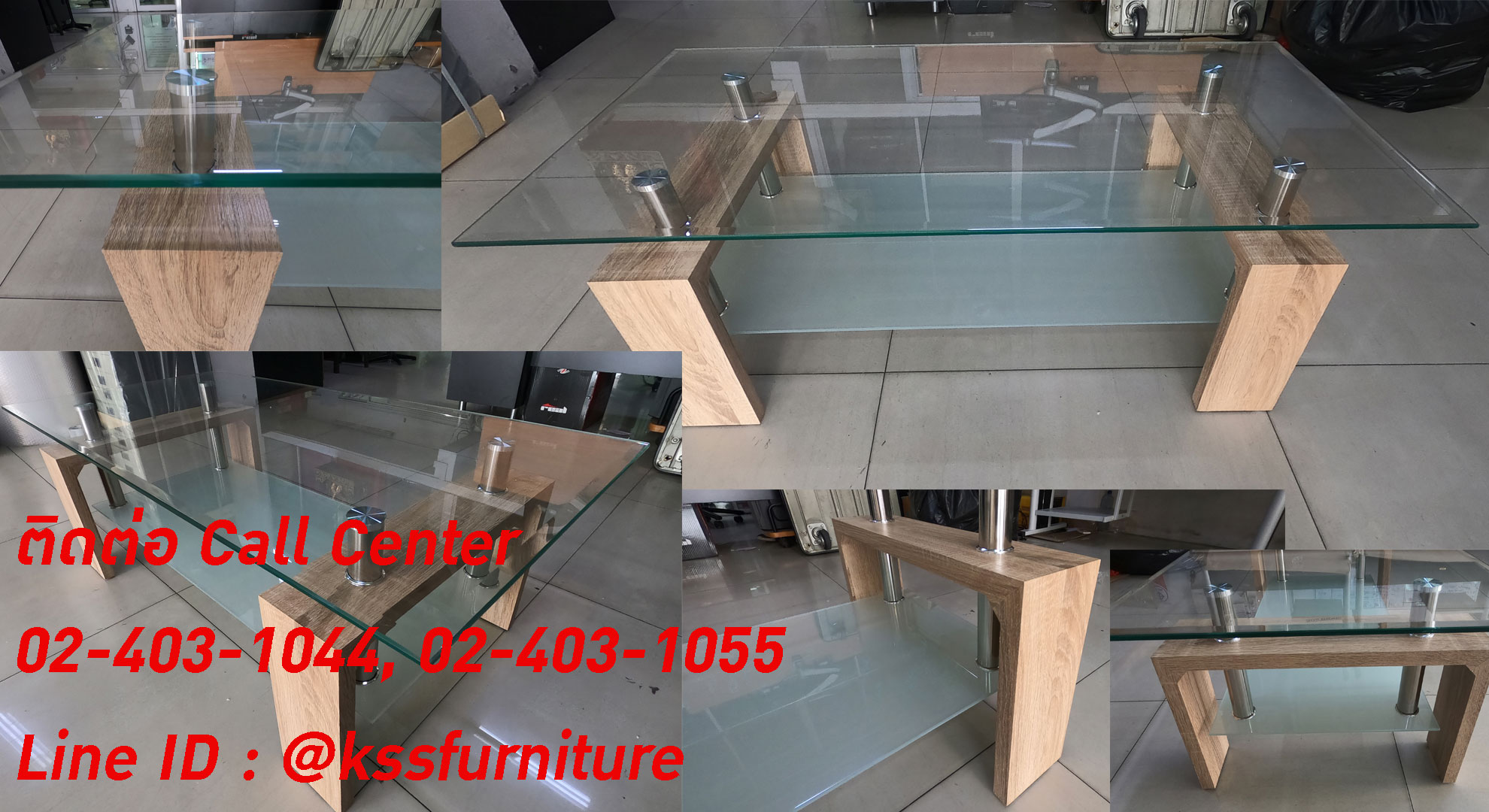 87077::GCT-206::โต๊ะกลางโซฟา LEGO ก1100xล550xส440มม.  กระจกนิรภัย สีใส ไม้MDF ขาสแตนเลส โต๊ะกลางโซฟา SURE