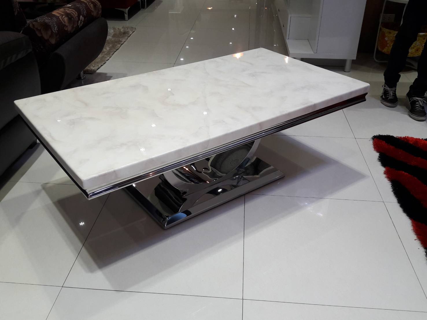 74070::JEWELL (เจเวล)::โต๊ะกลางโซฟา รุ่น JEWELL (เจเวล) ขนาด ก1300xล700xส440 มม. หน้าท็อปเป็นหินสังเคราะห์ปิดผิว ขาเหล็กชุบโครเมี่ยม โต๊ะกลางโซฟา เบสช้อยส์