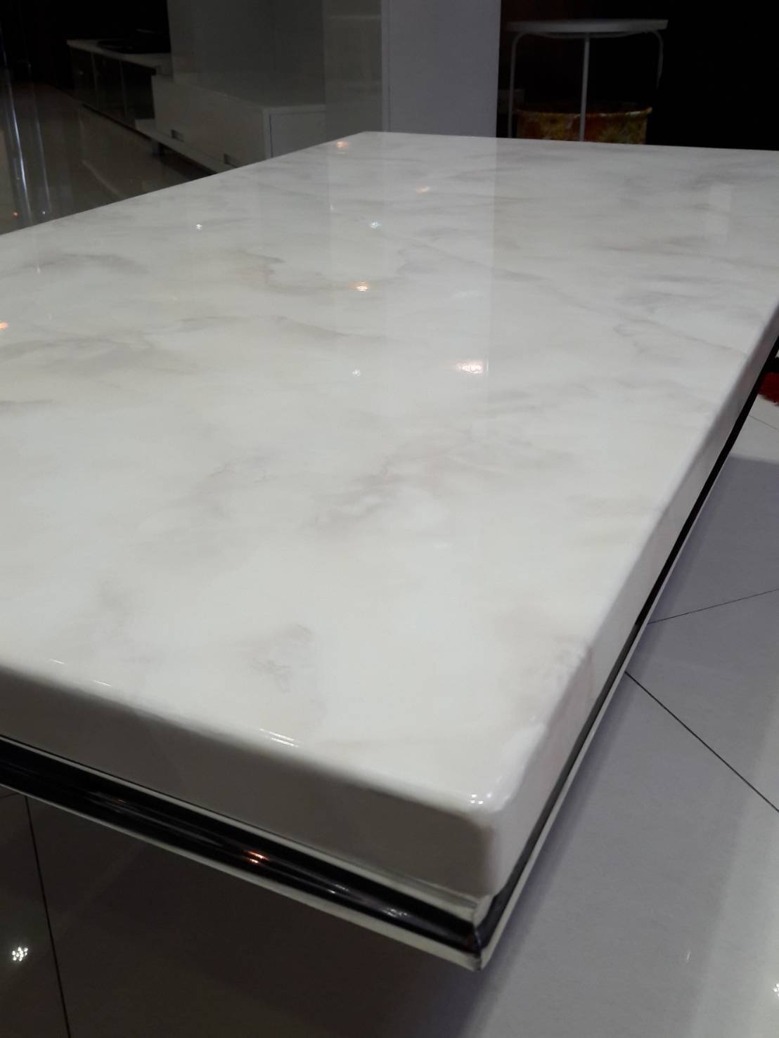 74070::JEWELL (เจเวล)::โต๊ะกลางโซฟา รุ่น JEWELL (เจเวล) ขนาด ก1300xล700xส440 มม. หน้าท็อปเป็นหินสังเคราะห์ปิดผิว ขาเหล็กชุบโครเมี่ยม โต๊ะกลางโซฟา เบสช้อยส์