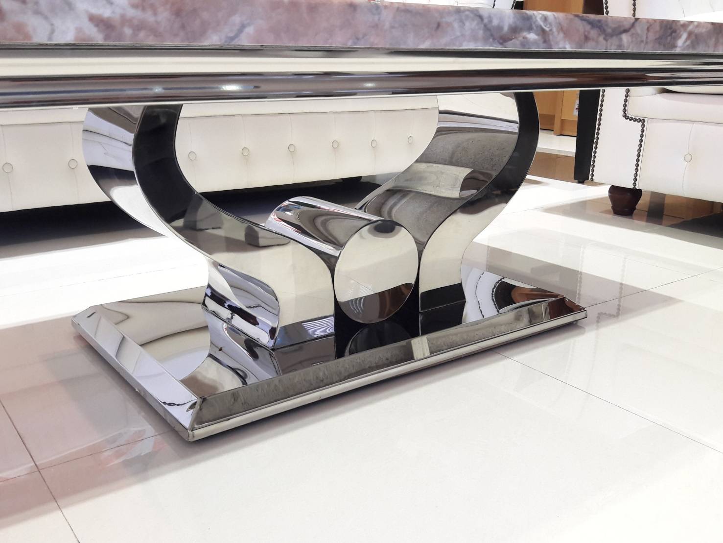 64087::DIAMOND::โต๊ะกลางหน้าหิน รุ่น DIAMOND (ไดม่อน) ขนาด ก1300xล700xส440 มม. หน้าท็อปเป็นหินสังเคราะห์ปิดผิว ขาเหล็กชุบโครเมี่ยม เบสช้อยส์ โต๊ะกลางโซฟา