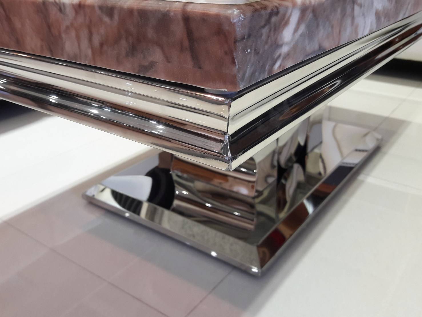 64087::DIAMOND::โต๊ะกลางหน้าหิน รุ่น DIAMOND (ไดม่อน) ขนาด ก1300xล700xส440 มม. หน้าท็อปเป็นหินสังเคราะห์ปิดผิว ขาเหล็กชุบโครเมี่ยม เบสช้อยส์ โต๊ะกลางโซฟา