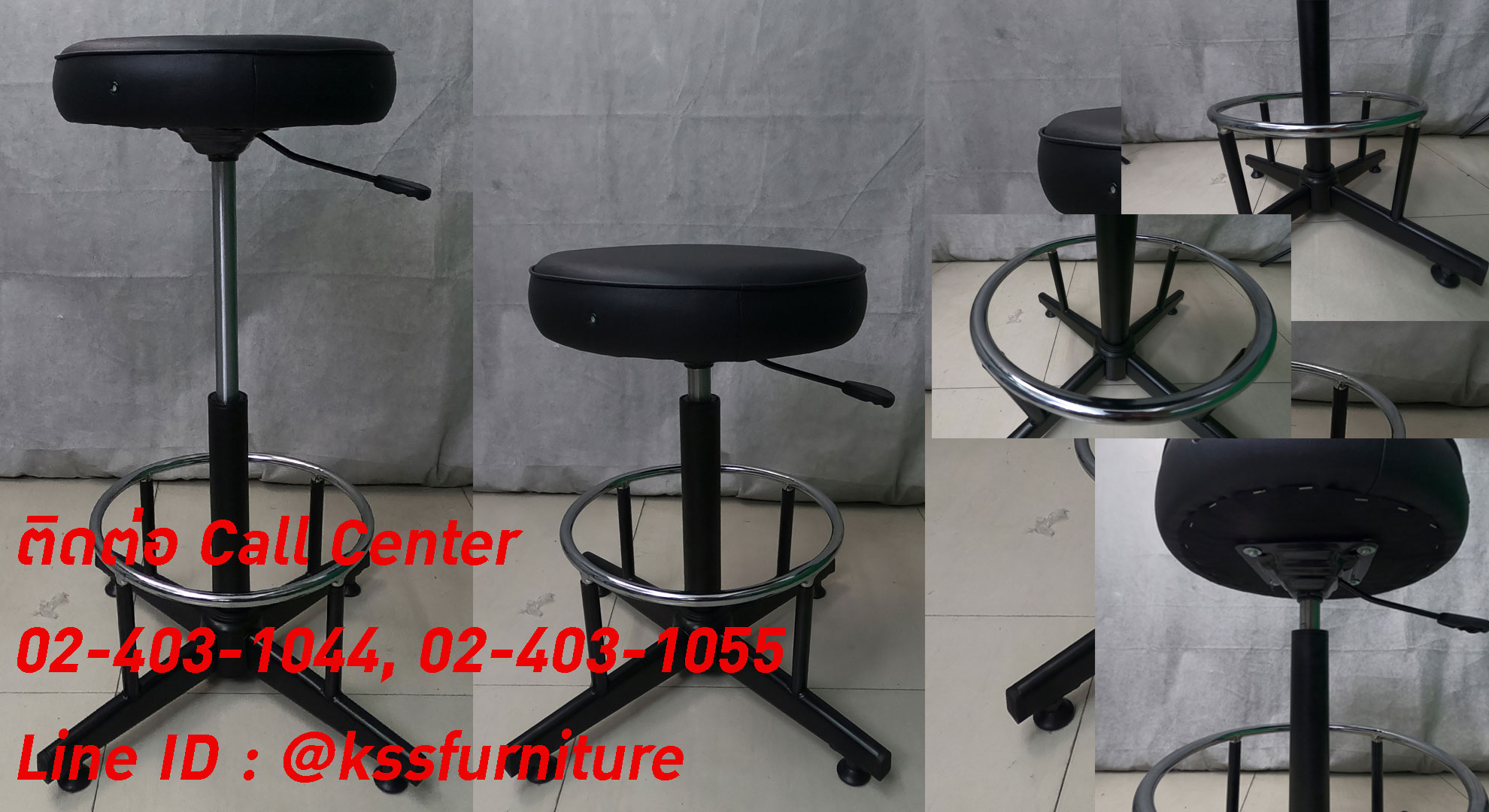 78027::CR-603::An Asahi CR-603 series stool with metal base, providing adjustable locked-screw/gas lift extension. 3-year warranty for the frame of a chair under normal application and 1-year warranty for the plastic base and accessories. Dimension (WxSL) cm : 37x61. Available in 3 seat styles: PVC Leather, PU Leather and Cotton.