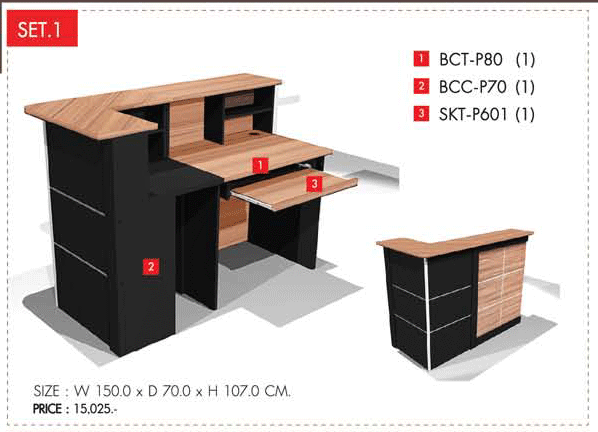 67034::COUNTER-SET1::A Prelude melamine office table set, including 1 BCT-P80, 1 BCC-P70 and 1 SKT-P601. Dimension (WxDxH) cm : 150x70x107
