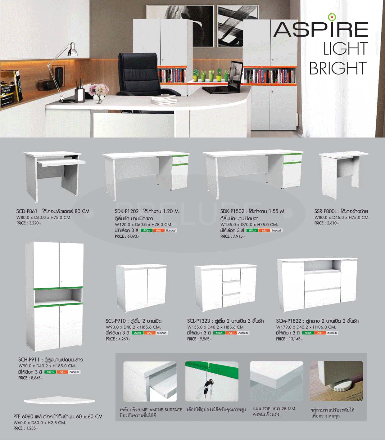 94098::SCD-P861::โต๊ะคอมพิวเตอร์80ซม. ขนาด800x600x750มม.   โต๊ะสำนักงานเมลามิน PRELUDE