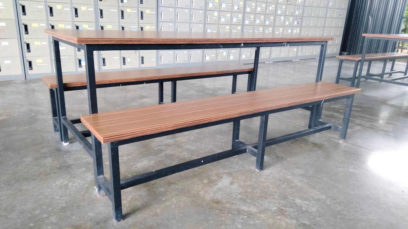 69063::DF-02-TABLE-BENCH::A Tokai canteen set with 2 benches. Table Dimension (WxDxH) cm : 182.9x76x75. Bench Dimension (WxDxH) cm : 182.9x30x43 Dining Sets