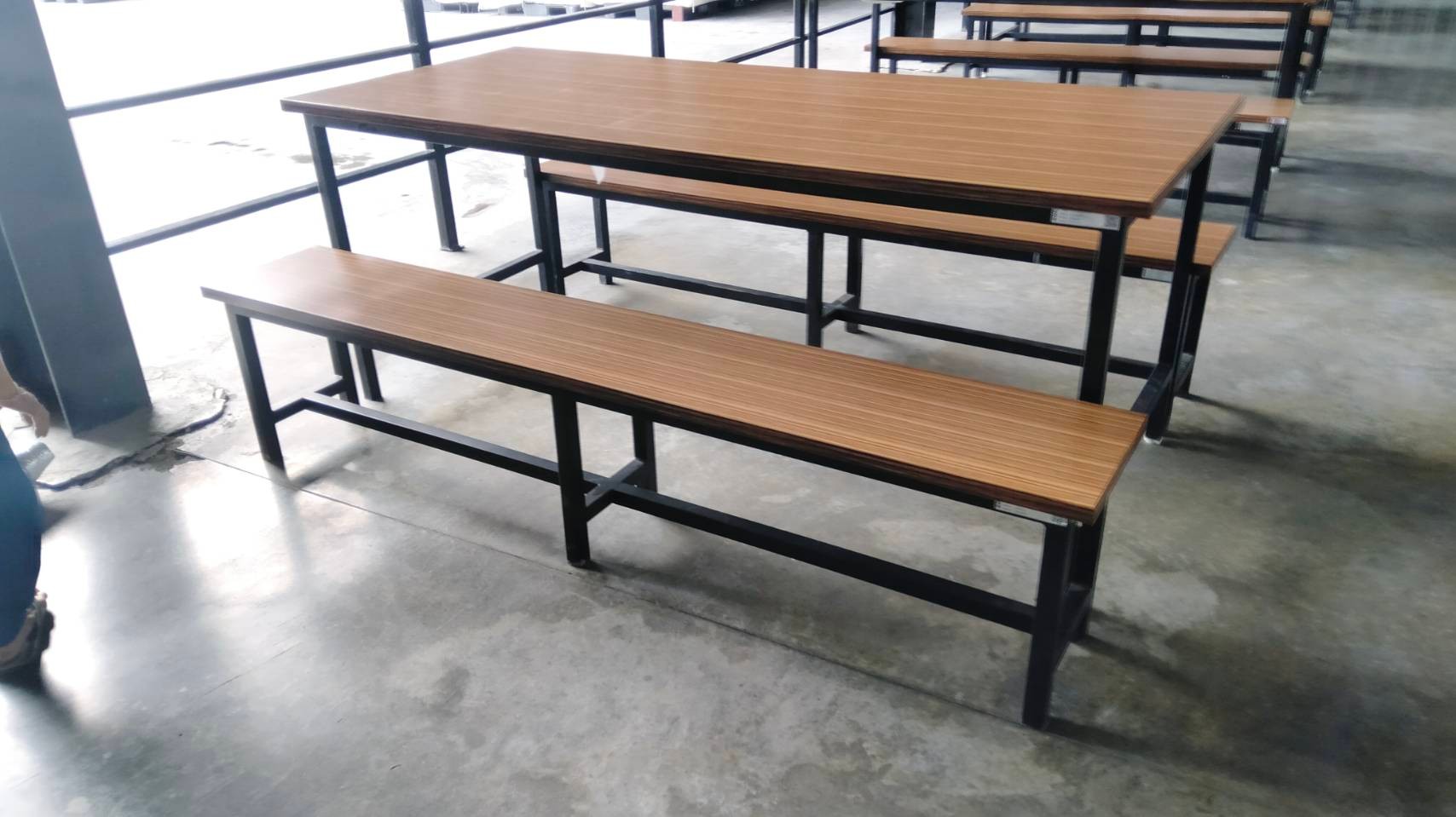 69063::DF-02-TABLE-BENCH::A Tokai canteen set with 2 benches. Table Dimension (WxDxH) cm : 182.9x76x75. Bench Dimension (WxDxH) cm : 182.9x30x43 Dining Sets