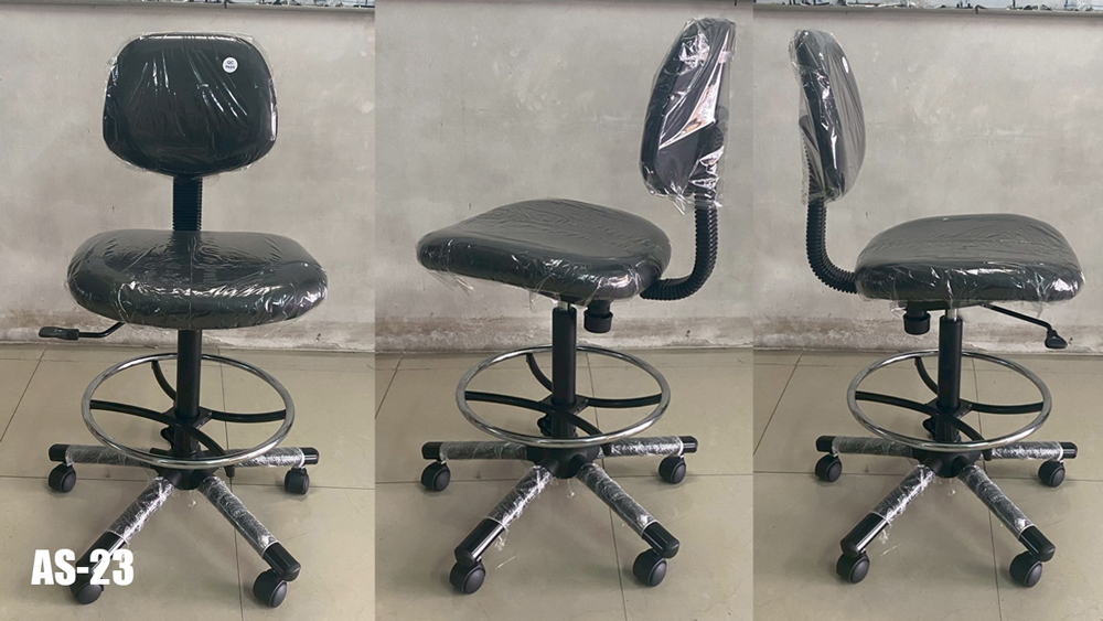 85044::AS-23::An Asahi AS-23 series multipurpose chair with black metal/fiber/aluminium base, providing adjustable locked-screw/gas lift extension. 3-year warranty for the frame of a chair under normal application and 1-year warranty for the plastic base and accessories. Dimension (WxDxH) cm : 45x54x101. Available in 3 seat styles: PVC Leather, PU Leather and Cotton.