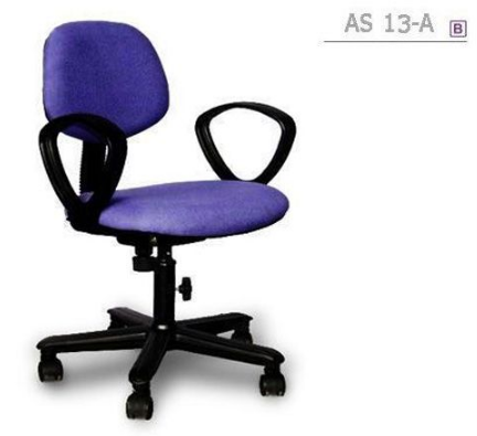 82009::AS-13A::An Asahi AS-13A series office chair with backrest tilting mechanism and black metal/fiber base, providing adjustable locked-screw/gas lift extension. 3-year warranty for the frame of a chair under normal application and 1-year warranty for the plastic base and accessories. Dimension (WxDxH) cm : 60x54x83. Available in 3 seat styles: PVC leather, PU leather and Cotton.