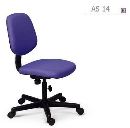 88093::AS-14::An Asahi AS-14 series office chair with backrest tilting mechanism and black metal/fiber base, providing adjustable locked-screw/gas lift extension. 3-year warranty for the frame of a chair under normal application and 1-year warranty for the plastic base and accessories. Dimension (WxDxH) cm : 45x55x86. Available in 3 seat styles: PVC leather, PU leather and Cotton.