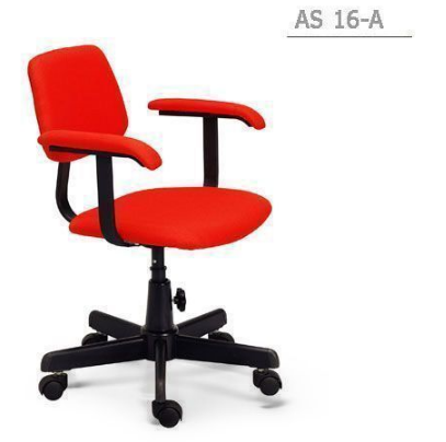 89088::AS-16A::An Asahi AS-16A series office chair with padded arms and adjustable locked-screw extension. 3-year warranty for the frame of a chair under normal application and 1-year warranty for the plastic base and accessories. Dimension (WxDxH) cm : 55x51x81. Available in 3 seat styles: PVC leather, PU leather and Cotton.