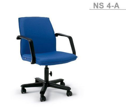 90087::NS-4A::An Asahi NS-4A series office chair with padded arms and fiber base, providing locked-screw extension. 3-year warranty for the frame of a chair under normal application and 1-year warranty for the plastic base and accessories. Dimension (WxDxH) cm : 56x60x86. Available in 3 seat styles: PVC leather, PU leather and Cotton.