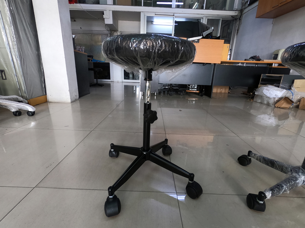 56073::CR-600W::An Asahi CR-600W series stool with metal base, providing adjustable locked-screw extension. 3-year warranty for the frame of a chair under normal application and 1-year warranty for the plastic base and accessories. Dimension (WxSL) cm : 34x51. Available in 3 seat styles: PVC Leather, PU Leather and Cotton.