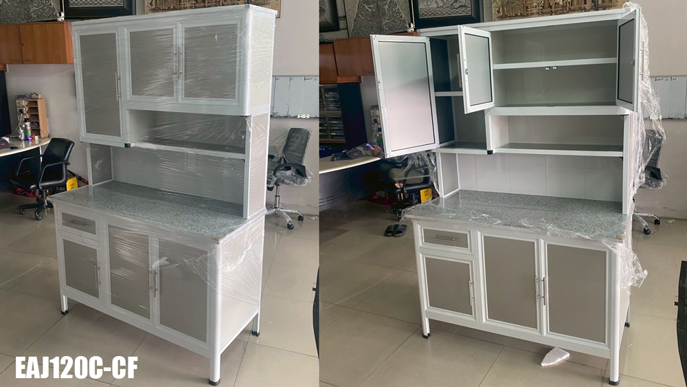 21066::EAJ120C(เจียร์ขอบ)::ตู้ครัวเรียบ 1.20 เมตร ท็อปหินแกรนิตแท้ เจียร์ขอบ ขนาด ก1230xล580xส1870 มม. รุ่น Exit มีลายกระเบื้องให้เลือก 3 ลาย ลายแม่ครัว,ลายพ่อครัว,ลายกราฟฟิก มือจับสแตนเลส หน้าบานแบบกระจกขลิปอลูคอมโพสิต ตู้กระเบื่องอลูมิเนียม ครัวไทย