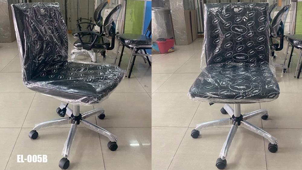 82090::EL-005-B::An elegant office chair with plastic/chrome/black steel base, providing gas-lift adjustable. Dimension (WxDxH) cm : 50x53x90